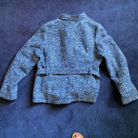 NWT Banana Republic Blue Tweed Wool Blend Tie Belt Jacket Sz 14 - Picture 5 of 6